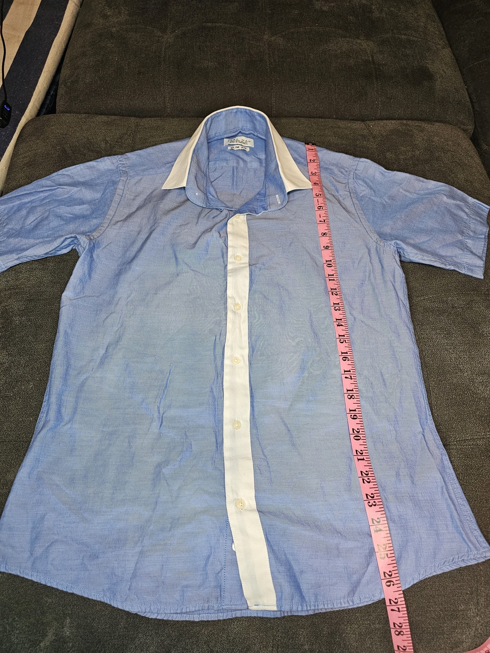 Zara Sky Blue Short-Sleeve Button-Down with White Trim - Picture 3 of 5